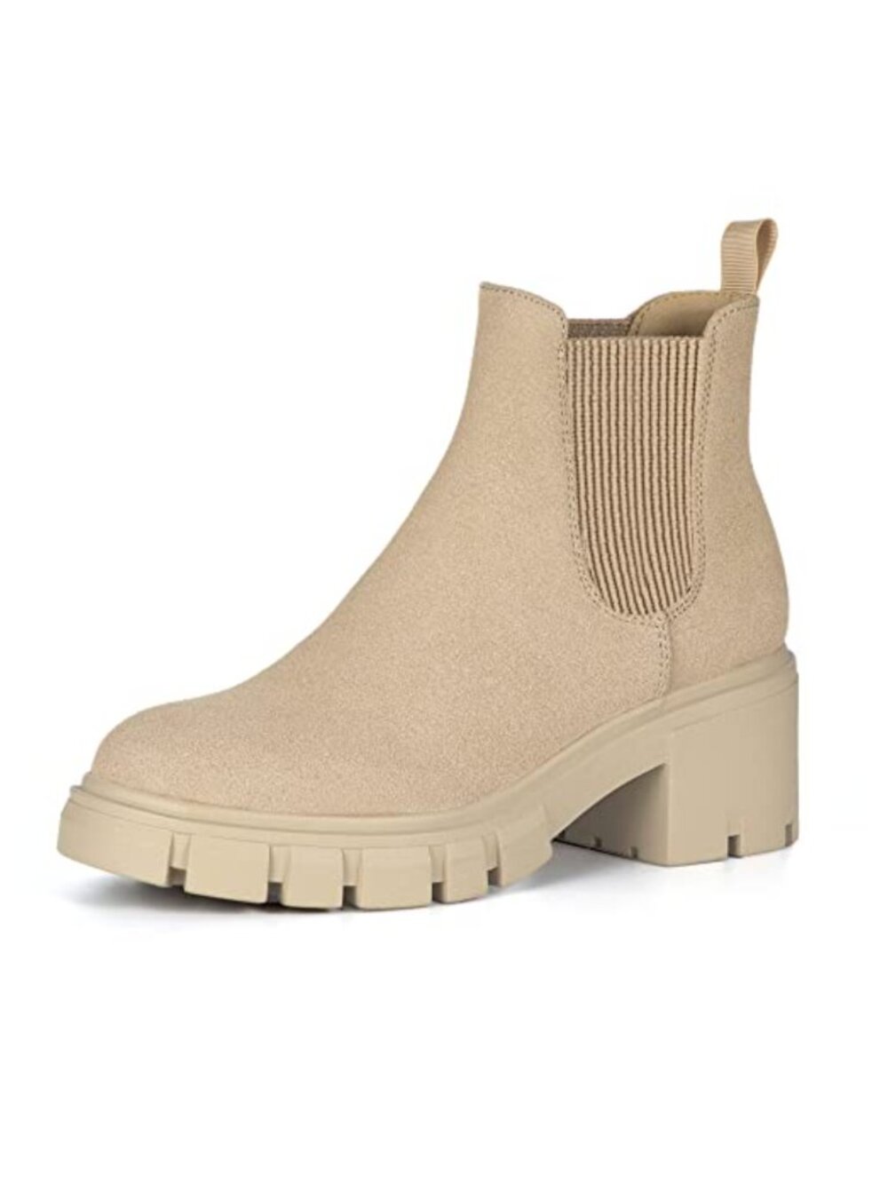 Womens Suede Chelsea Boots Lug Sole Chunky Heel Slip On Ankle